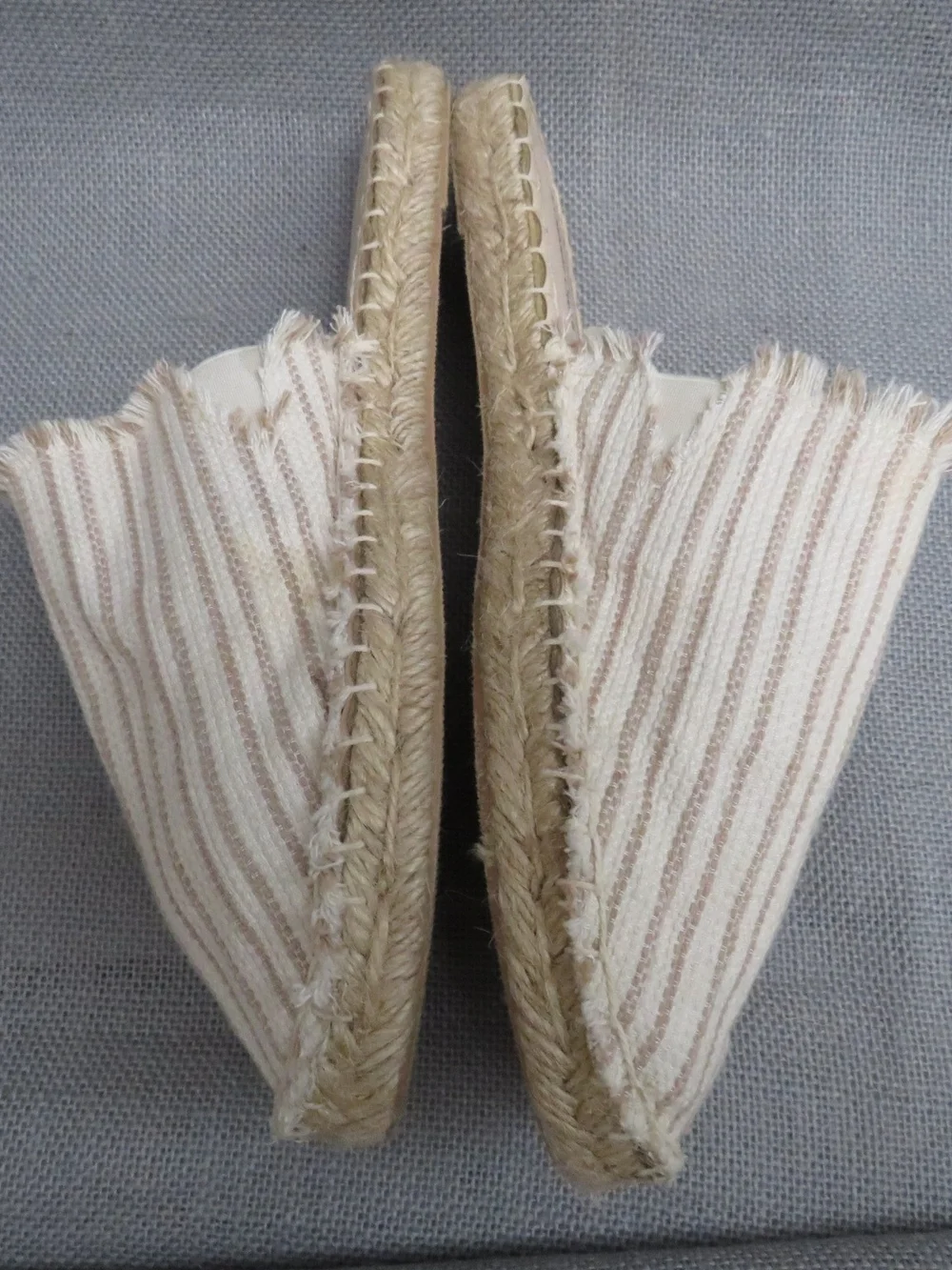 Cream Striped Slip-On Espadrille Mules - Women